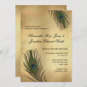 ヴィンテージルックピーコック羽リハーサルディナー 招待状 (正面/裏面)