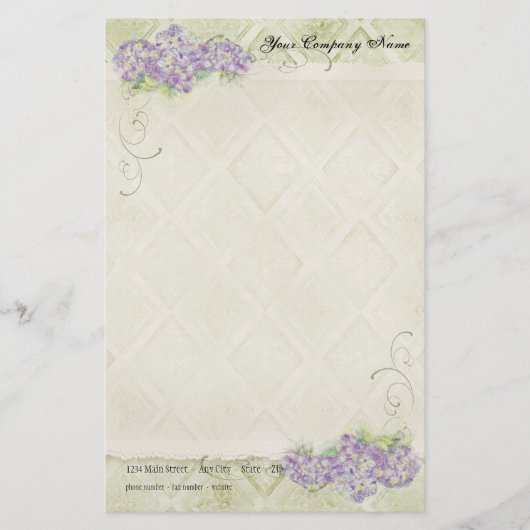 ヴィンテージルックフローラブルーアジサイ花スワール 便箋 (正面)