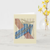 ヴィンテージルックベージュレッド&ブルー抽象芸術ボンボジョージュ カード (黄色い花)