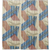 ヴィンテージルックベージュレッド&ブルー抽象芸術ボンボジョージュ シャワーカーテン (正面)