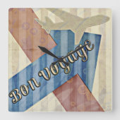 ヴィンテージルックベージュレッド&ブルー抽象芸術ボンボジョージュ スクエア壁時計 (正面)