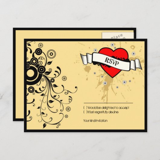 ヴィンテージルックロック転がと音楽のテーマ結婚の インビテーションポストカード (正面/裏面)