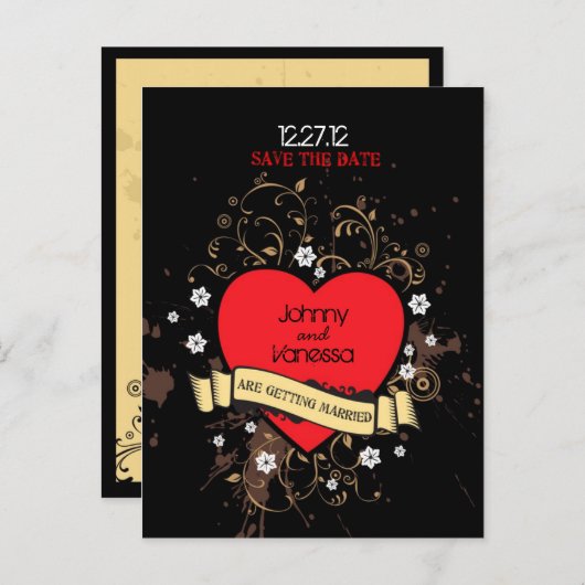 ヴィンテージルックロック転がと音楽のテーマ結婚の 案内ポストカード (正面/裏面)