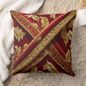 ヴィンテージルック刺繍赤金ゴールド模様 クッション (ブランケット)