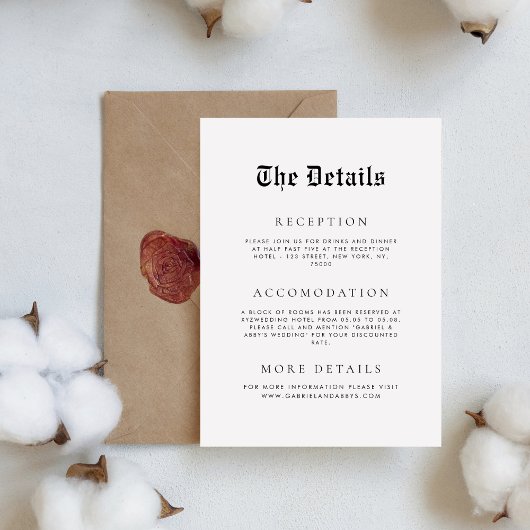 ヴィンテージルック古ファッションドいシンプル結婚詳細 エンクロージャーカード