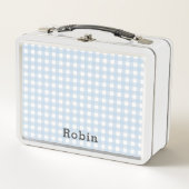 ヴィンテージルック名前をカスタムするとブルーギンガム メタルランチボックス (正面)