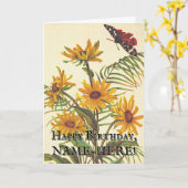 ヴィンテージルック花、蛾の昆虫の誕生日カード カード (黄色い花)