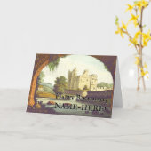 ヴィンテージルック、キャッスルスルーブリックアーチ誕生日 カード (黄色い花)