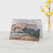 ヴィンテージルック、城、丘、誕生日カード カード (黄色い花)