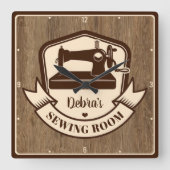 ヴィンテージルッパーソナライズされたクシーストレス裁縫室 スクエア壁時計 (正面)