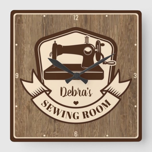 ヴィンテージルッパーソナライズされたクシーストレス裁縫室 スクエア壁時計 (正面)