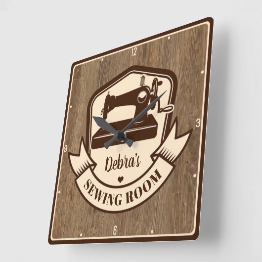 ヴィンテージルッパーソナライズされたクシーストレス裁縫室 スクエア壁時計 (傾斜)