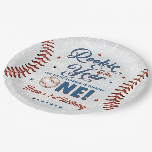 ヴィンテージルーキー1歳バースデーベースボールパーティー ペーパープレート (アングル)