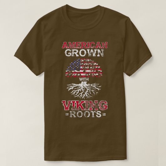 ヴィンテージルーツノースで栽培されたバイキングアメリカ人 Tシャツ (デザイン正面)