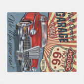 ヴィンテージルート66ガレージレトロポスターとレトロca フリースブランケット (正面(横))