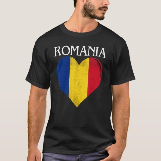 ヴィンテージルーマニア国旗のハート Tシャツ (正面)