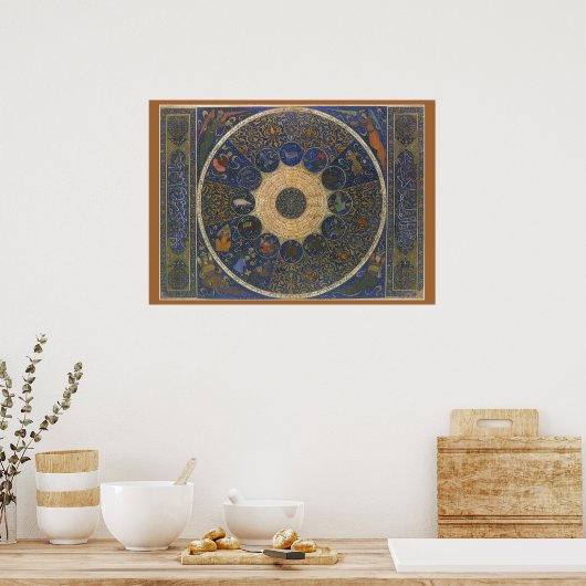 ヴィンテージルーラーズ占星術、アンティークイスラム〔占星術の〕十二宮図 ポスター (キッチン)