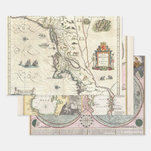 ヴィンテージレアマップベルギーカスピアンムーン | ラッピングペーパーシート (セット)