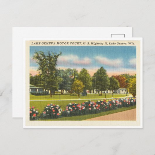 ヴィンテージレイクジュネーブウィスコンシンモーターコート ポストカード (正面/裏面)