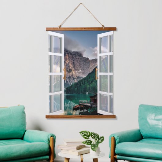 ヴィンテージレイクハウスビュー 吊り下げ型タペストリー (リビング)