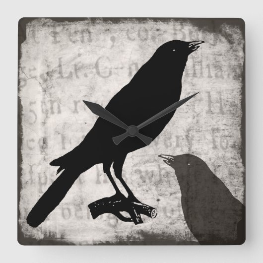 ヴィンテージレイブンゴシックコラカスタマイズージバリズカラス スクエア壁時計 (正面)