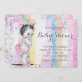 ヴィンテージレインボーガールベビーシャワー 招待状 (正面/裏面)