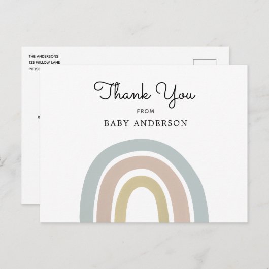 ヴィンテージレインボーベビーシャワーありがとうはがき ポストカード (正面/裏面)