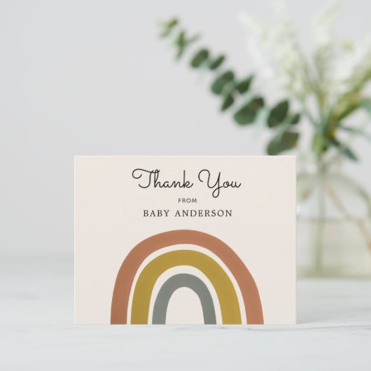 ヴィンテージレインボーベビーシャワーありがとうはがき ポストカード (スタンド正面)