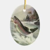 ヴィンテージレインボーマス魚、フィッシャーマン魚釣り セラミックオーナメント (正面)