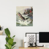 ヴィンテージレインボーマス魚、フィッシャーマン魚釣り ポスター (ホームオフィス)