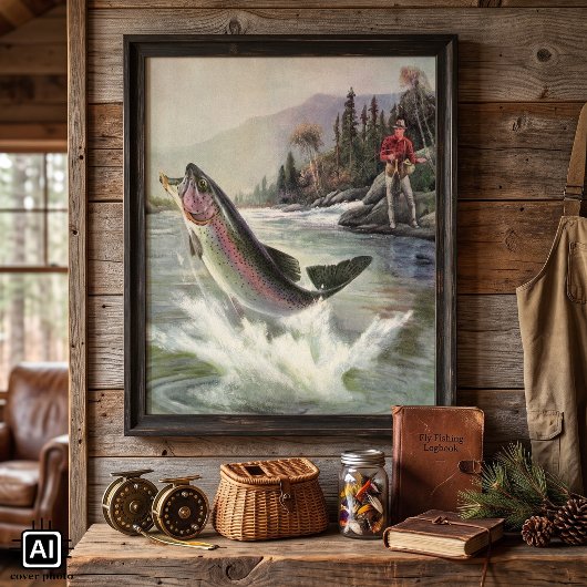 ヴィンテージレインボーマス魚、フィッシャーマン魚釣り ポスター