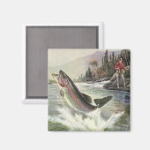 ヴィンテージレインボーマス魚、フィッシャーマン魚釣り マグネット (正面/裏面)