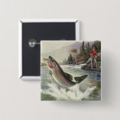 ヴィンテージレインボーマス魚、フィッシャーマン魚釣り 缶バッジ (正面&裏面)