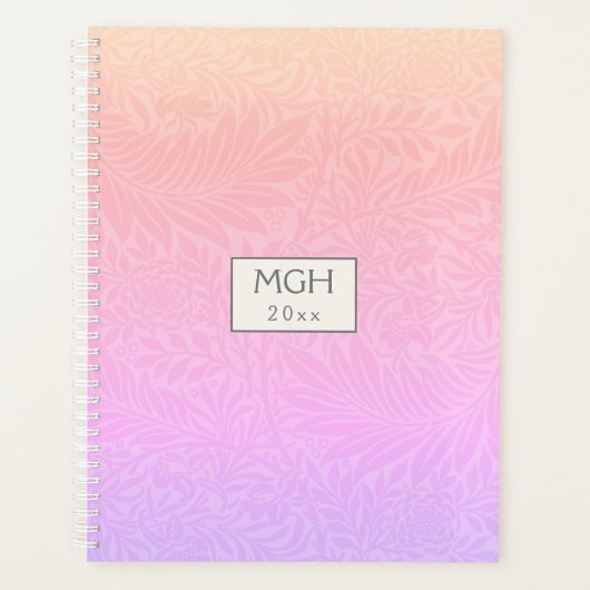 ヴィンテージレインボーラークスパーフラワーパターンモノグラム プランナー手帳 (正面)