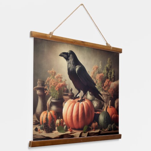 ヴィンテージレイヴン写真ゴシックハロウィーン 吊り下げ型タペストリー (傾斜あり)