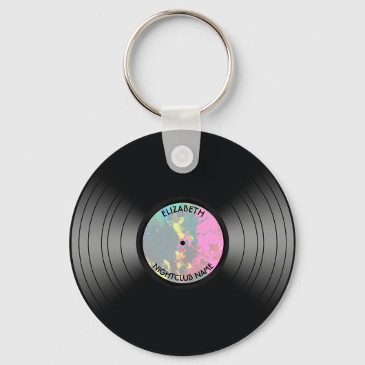 ヴィンテージレコードのナイトクラブまたはダンスファン キーホルダー (正面)