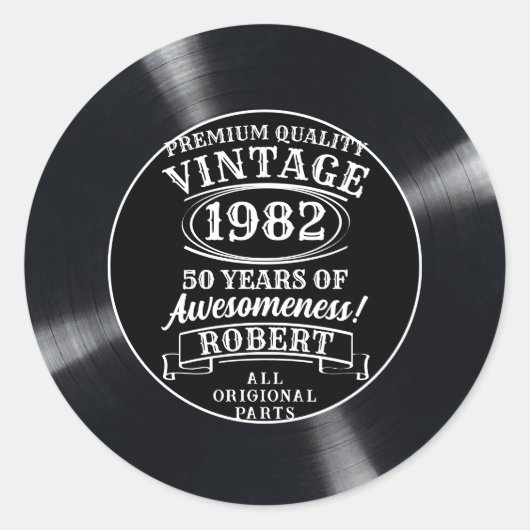 ヴィンテージレコードのマイルストーンカスタマイズ誕生日 ラウンドシール (正面)