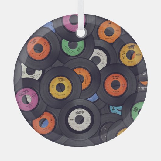 ヴィンテージレコードの音楽の背景 ガラスオーナメント (正面)