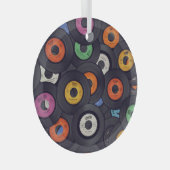 ヴィンテージレコードの音楽の背景 ガラスオーナメント (正面右)