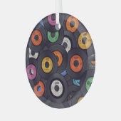 ヴィンテージレコードの音楽の背景 ガラスオーナメント (正面左)