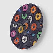 ヴィンテージレコードの音楽の背景 ラージ壁時計 (傾斜)