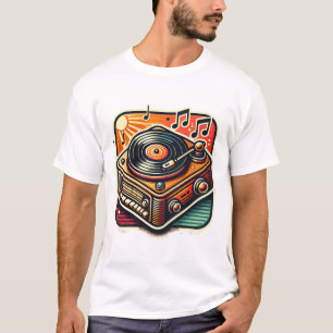 ヴィンテージレコードプレーヤーのステッカー – 音楽の恋人 Tシャツ
