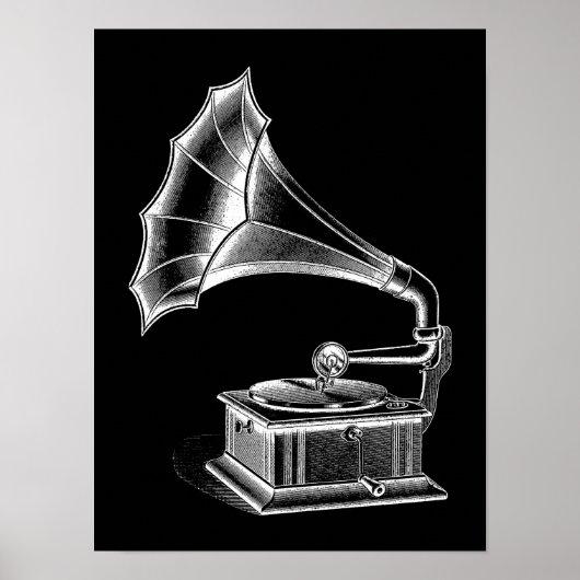 ヴィンテージレコードプレーヤーミュージカルブラック ポスター (正面)