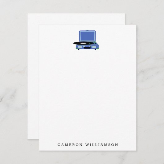 ヴィンテージレコードプレーヤー(青パーソナライズされた) ノートカード (正面/裏面)