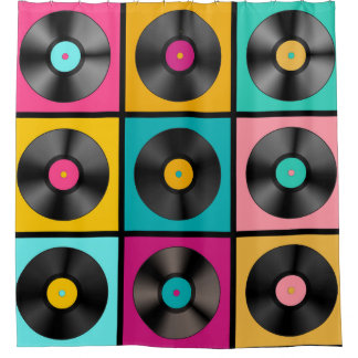 ヴィンテージレコードレトロの背景 シャワーカーテン