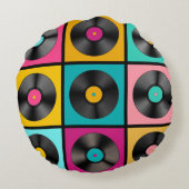 ヴィンテージレコードレトロの背景 ラウンドクッション (裏面)