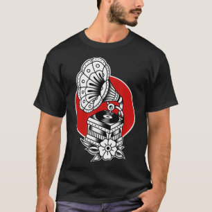 ヴィンテージレコード伝統的プレーヤーTattoo art Music Tシャツ