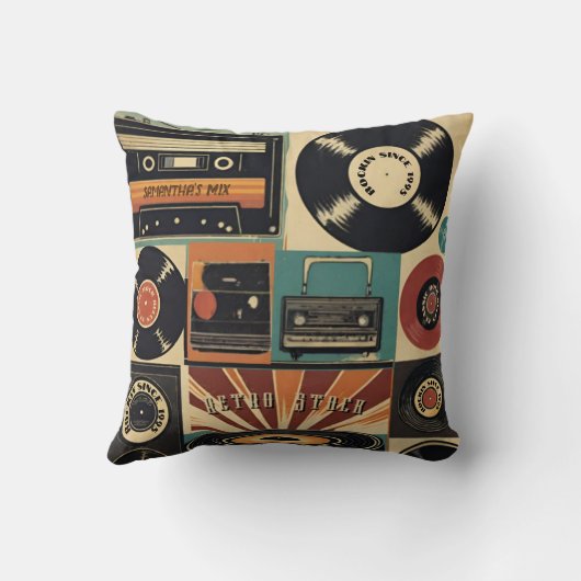 ヴィンテージレコード及びカセットテープ名前をカスタムする クッション (裏面)