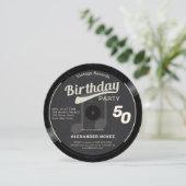 ヴィンテージレコード白黒70年代50誕生日 招待状 (スタンド正面)