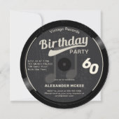 ヴィンテージレコード白黒70年代60誕生日 招待状 (正面)